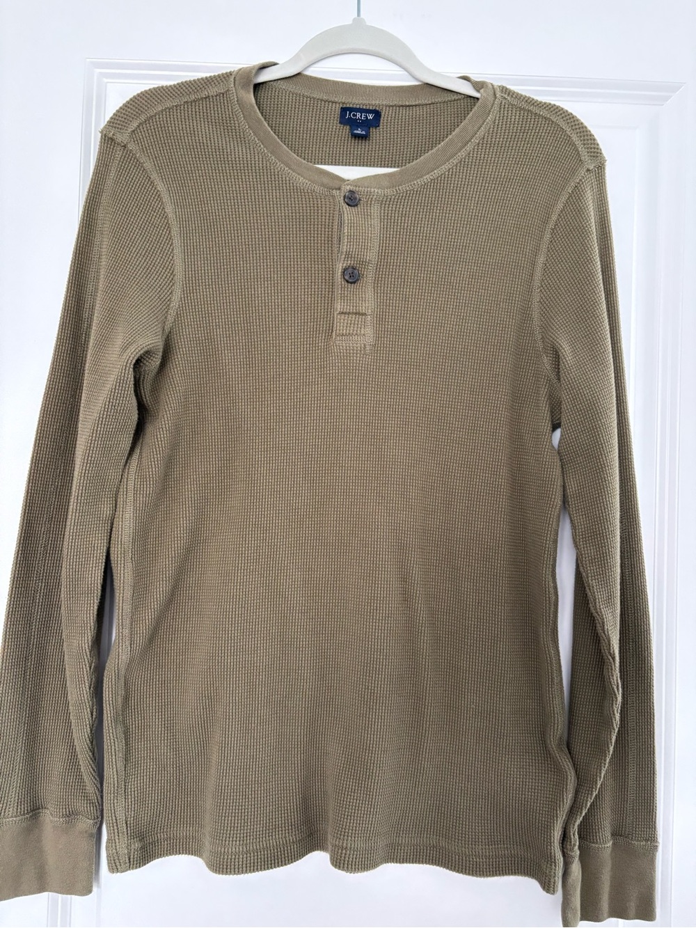 J.Crew Mens Waffle Knit Henley Shirt Long Sleeve Heather Grey G8217 Size L